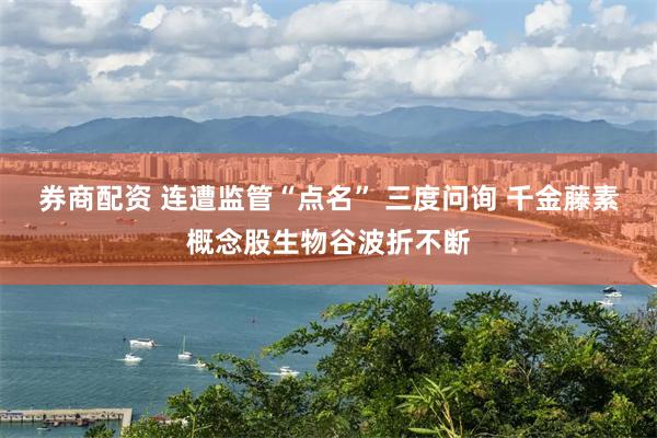 券商配资 连遭监管“点名” 三度问询 千金藤素概念股生物谷波折不断
