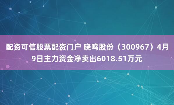 配资可信股票配资门户 晓鸣股份（300967）4月9日主力资金净卖出6018.51万元