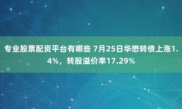 专业股票配资平台有哪些 7月25日华懋转债上涨1.4%，转股溢价率17.29%
