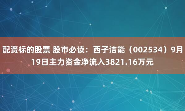配资标的股票 股市必读：西子洁能（002534）9月19日主力资金净流入3821.16万元